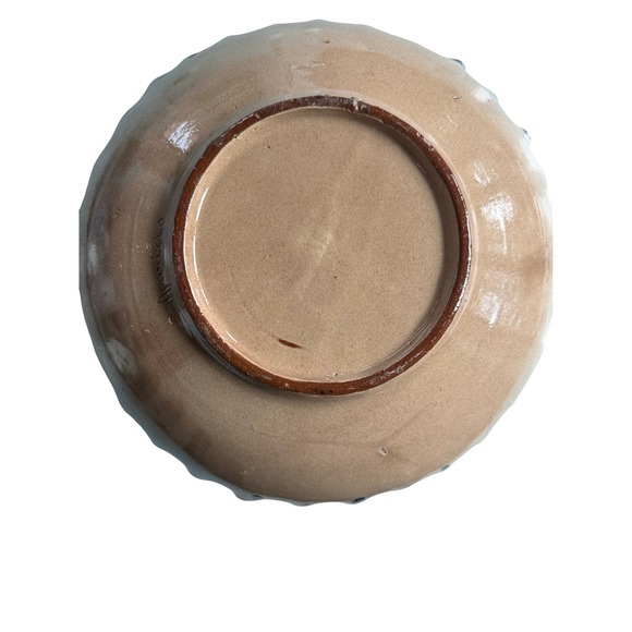 Handmade Studio Art Pottery Bowl Signed Aparicio Floral Scalloped Rim 10" - Picture 7 of 7